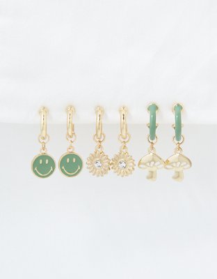 Sterling Silver Happy Face Hoops Earrings - Yellow Resin