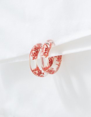 AEO Aretes tipo aros de resina florales rojos