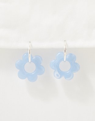 AEO Blue Resin Floral Hoop Earring