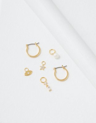 AEO Keepers Collection 14K Gold Plated Charm Hoop Earring 4-Pack