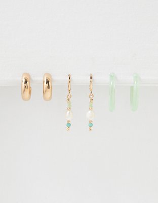 American Eagle AEO Resin + Pearl Green Beaded Hoop Earring 6-Pack — фото 2