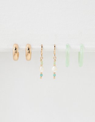 AEO Resin + Pearl Green Beaded Hoop Earring 6-Pack