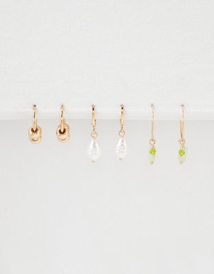 American Eagle AEO Resin + Pearl Green Beaded Hoop Earring 6-Pack — фото 3
