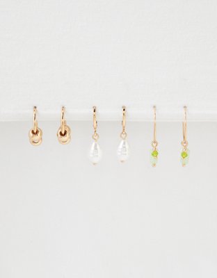 AEO Resin + Pearl Green Beaded Hoop Earring 6-Pack