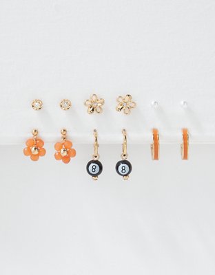 AEO Coral 8-Ball Stud + Hoop Earring 6-Pack