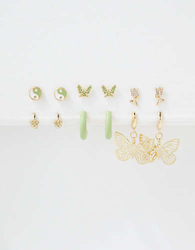 AEO Green Yin Yang Hoop + Stud Earring 6-Pack
