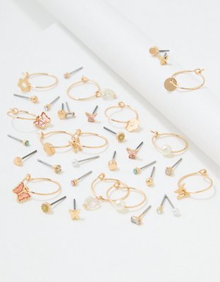 AEO Gold Mini Stud + Hoop Earring 18-Pack