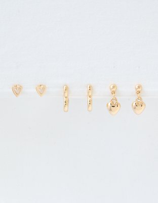 AEO Gold Heart Earrings 6-Pack