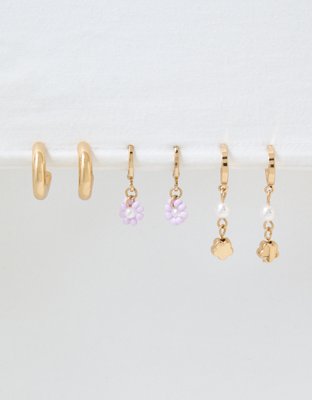 Emballage de six paires de boucles d’oreilles perlées avec perles et marguerites AEO