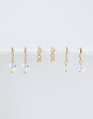 AEO Crystal Butterfly Hoop Earring 3-Pack