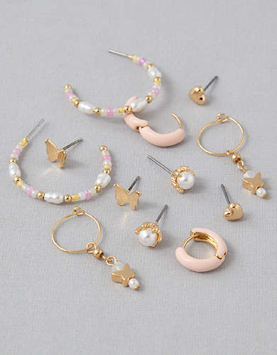 Emballage de six paires de boucles d’oreille papillon avec perles AEO