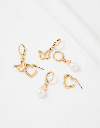AE Heart & Butterfly Earrings 3-Pack