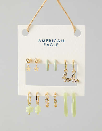 AEO Sage Green Hoop Earrings 6-Pack