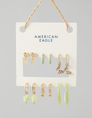 AEO Sage Green Hoop Earrings 6-Pack