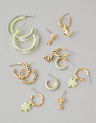 AEO Sage Green Hoop Earrings 6-Pack