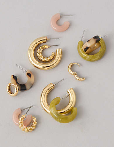 AEO Resin & Gold-Plated Hoop Earrings 6-Pack