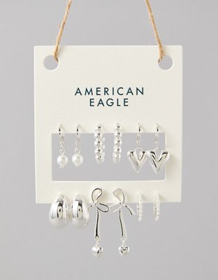 American Eagle AEO Silver & Pearl Earrings 6-Pack — фото 2