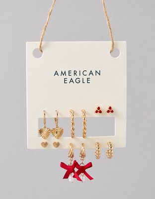 American Eagle AEO Gold & Red Pearl Earrings 6-Pack — фото 2