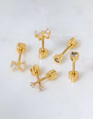 AEO Paquete de 3 Pares de Aretes tipo Aros Enchapados en Oro de 14K de The Keepers Colección