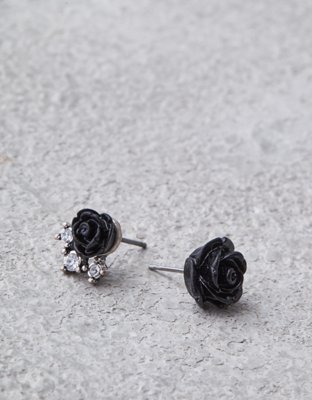 American Eagle AEO Black Rose And Silver Stud Hoop Earring Set — фото 2