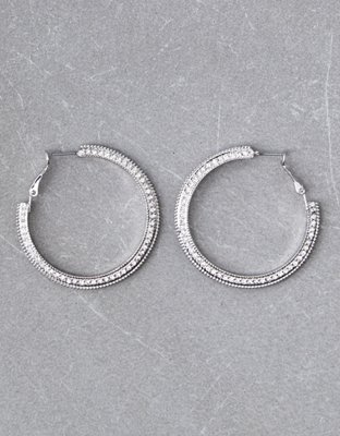 American Eagle AEO Silver Pavé Hoop Earrings — фото 3