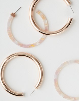 American Eagle AEO Pink Tort & Metal Hoop Earring 2-Pack — фото 2