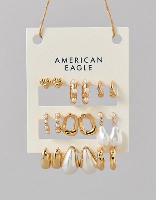 AEO Pearl & Gold Earrings 9-Pack | American Eagle