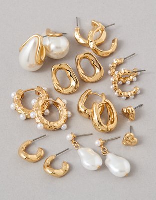 AEO Pearl & Gold Earrings 9-Pack | American Eagle
