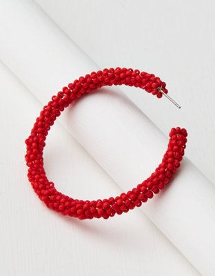 AE Red Seed Bead Hoop Earring