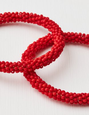 AE Red Seed Bead Hoop Earring