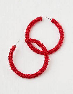AE Red Seed Bead Hoop Earring