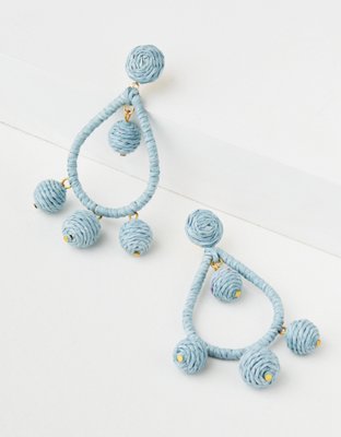 AE Pale Blue Teardrop Raffia Earring - 