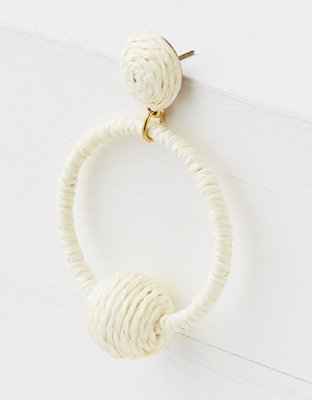 AE White Raffia Hoop Earring