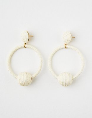 AE White Raffia Hoop Earring