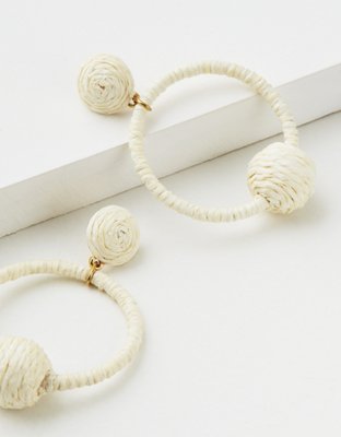 AE White Raffia Hoop Earring