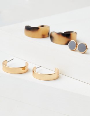 American Eagle AE Tortoise & Gold Hoop Earring 3-Pack — фото 2