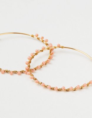 AE Pink & Gold Seed Bead Hoop Earring
