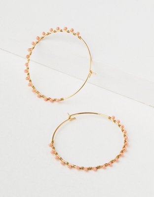 AE Pink & Gold Seed Bead Hoop Earring