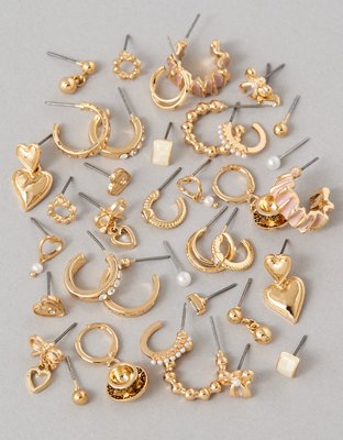 AEO Gold Heart Earrings 18-Pack