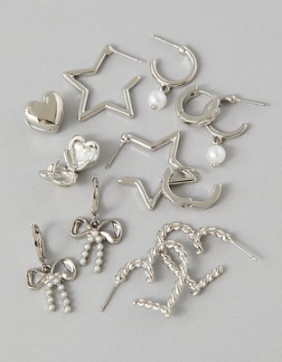 AEO Silver Heart & Star Earrings 6-Pack