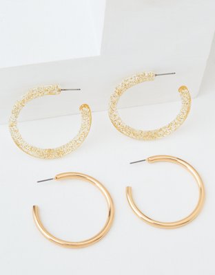 American Eagle AEO Glitter + Gold Hoop Earrings 2-Pack — фото 2