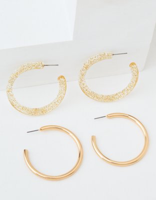 AEO Glitter + Gold Hoop Earrings 2-Pack