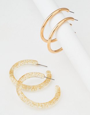 AEO Glitter + Gold Hoop Earrings 2-Pack