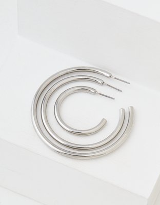 American Eagle AEO Silver Hoop Earrings 3-Pack — фото 2