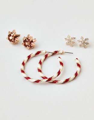 American Eagle AEO Candy Cane Hoop Earrings 3-Pack — фото 2