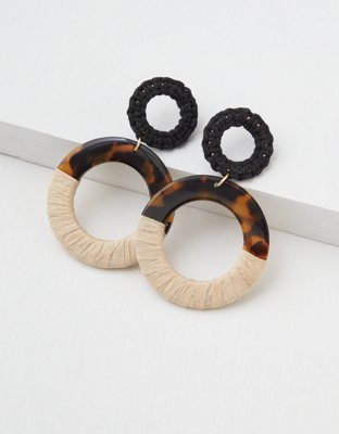 AEO Tortoise + Raffia Statement Earring