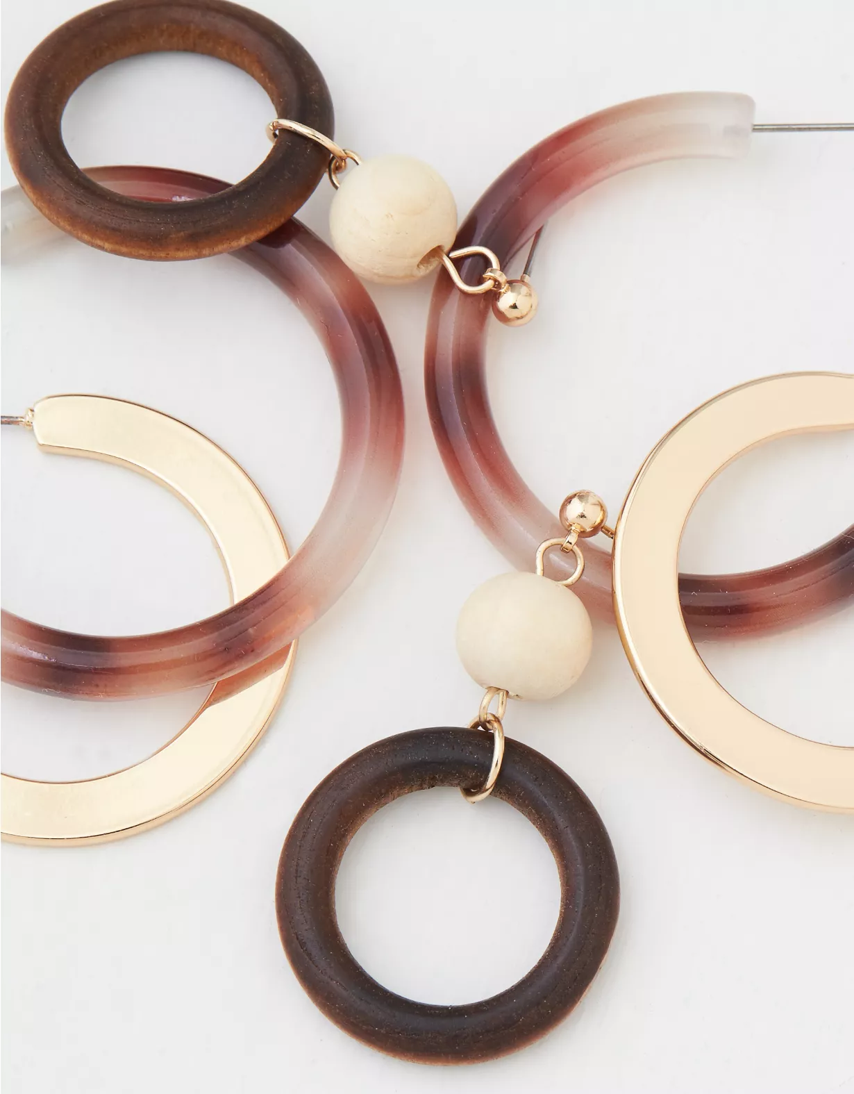 AEO Natural + Gold Hoop Earrings 3-Pack