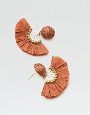 American Eagle AEO Rust Raffia Tassel Statement Earring — фото 2