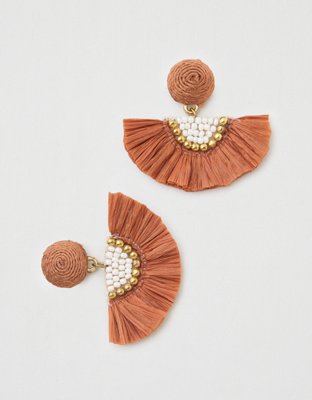 AEO Rust Raffia Tassel Statement Earring