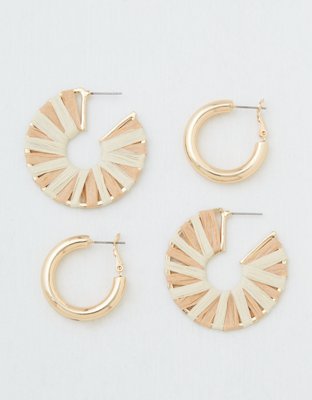 AEO Raffia + Gold Hoop Earrings 2-Pack